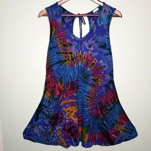 Tie Dye Sleeveless Beach Cover Up Mini Sun Dress Pockets Summer Casual Size XXL